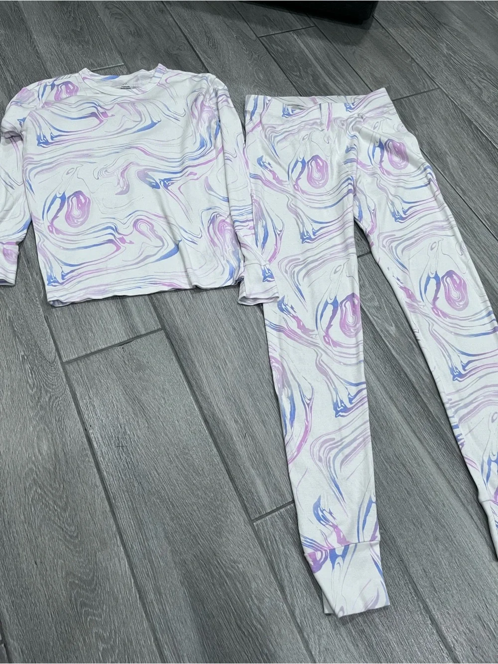 White Marble Swirl Pajama Set - Pink & Lavender Accents